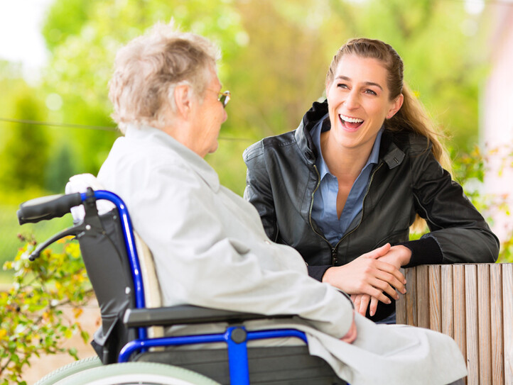 woman visiting her grandmother